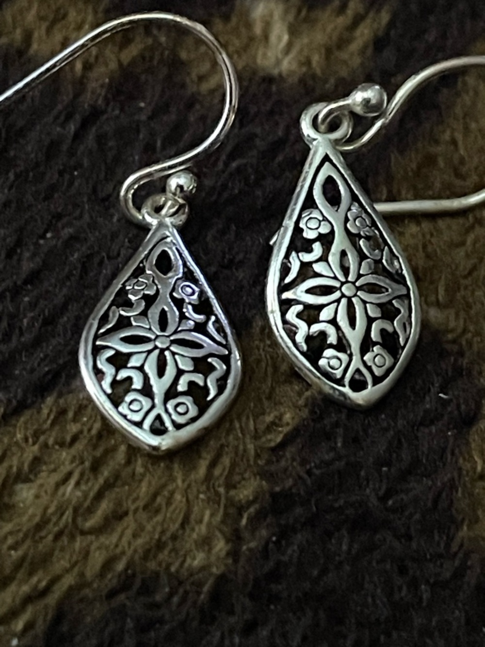 Sterling Silver Filigree Teardrop Earrings - Silver